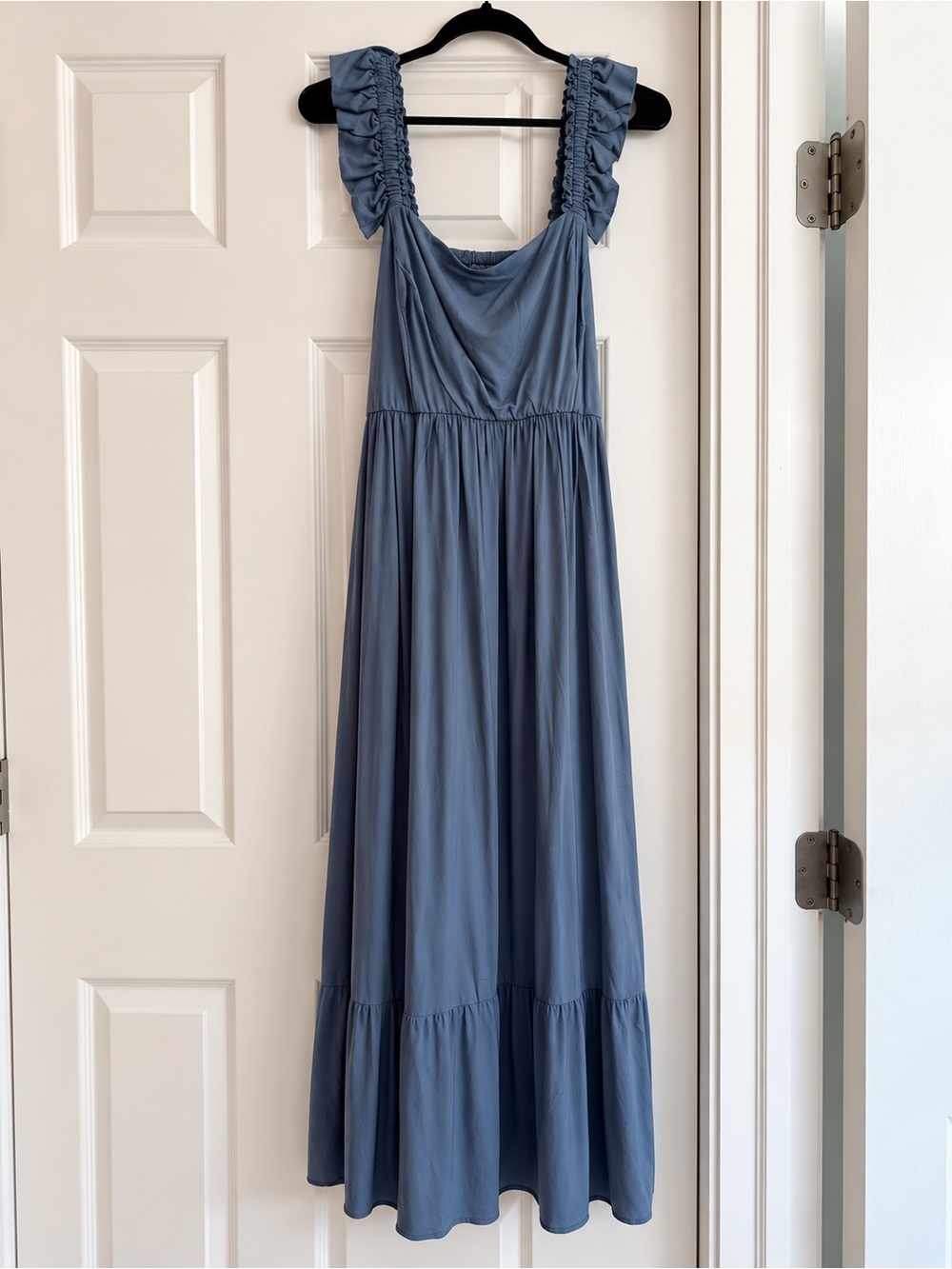 Blue Ruffle Strap Maxi Dress